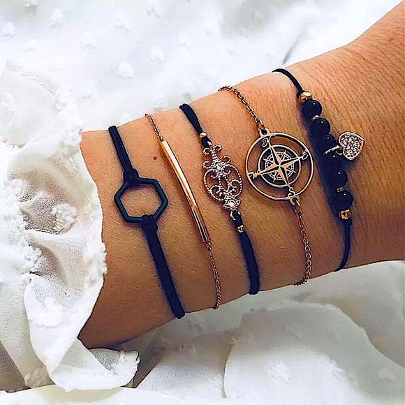 ⚜️[𝟯/$𝟮𝟴]⚜️5 Layered Black Boho Bracelet NEW - Picture 8 of 8